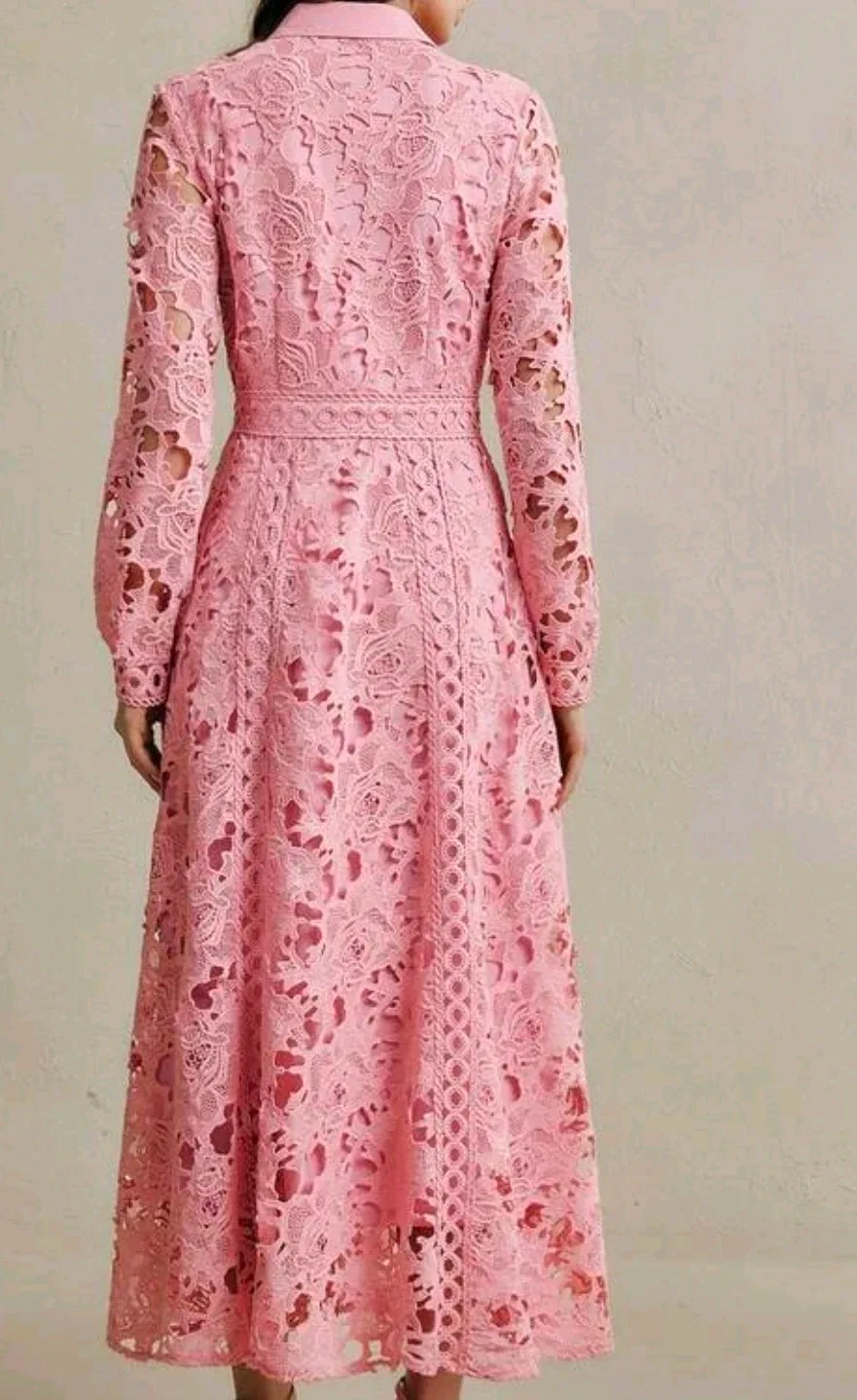 Pink Lace Button-Up Maxi Dress