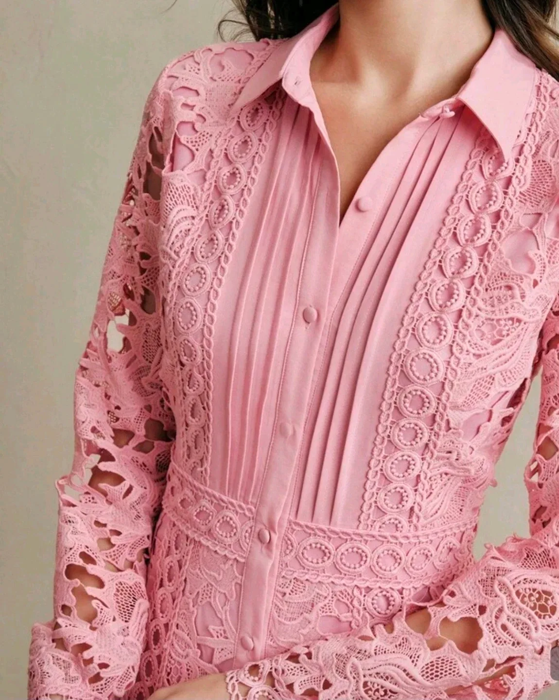 Pink Lace Button-Up Maxi Dress - photo 2