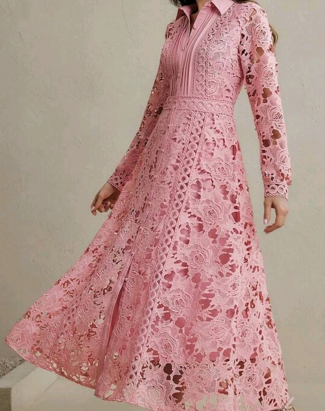 Pink Lace Button-Up Maxi Dress - photo 3