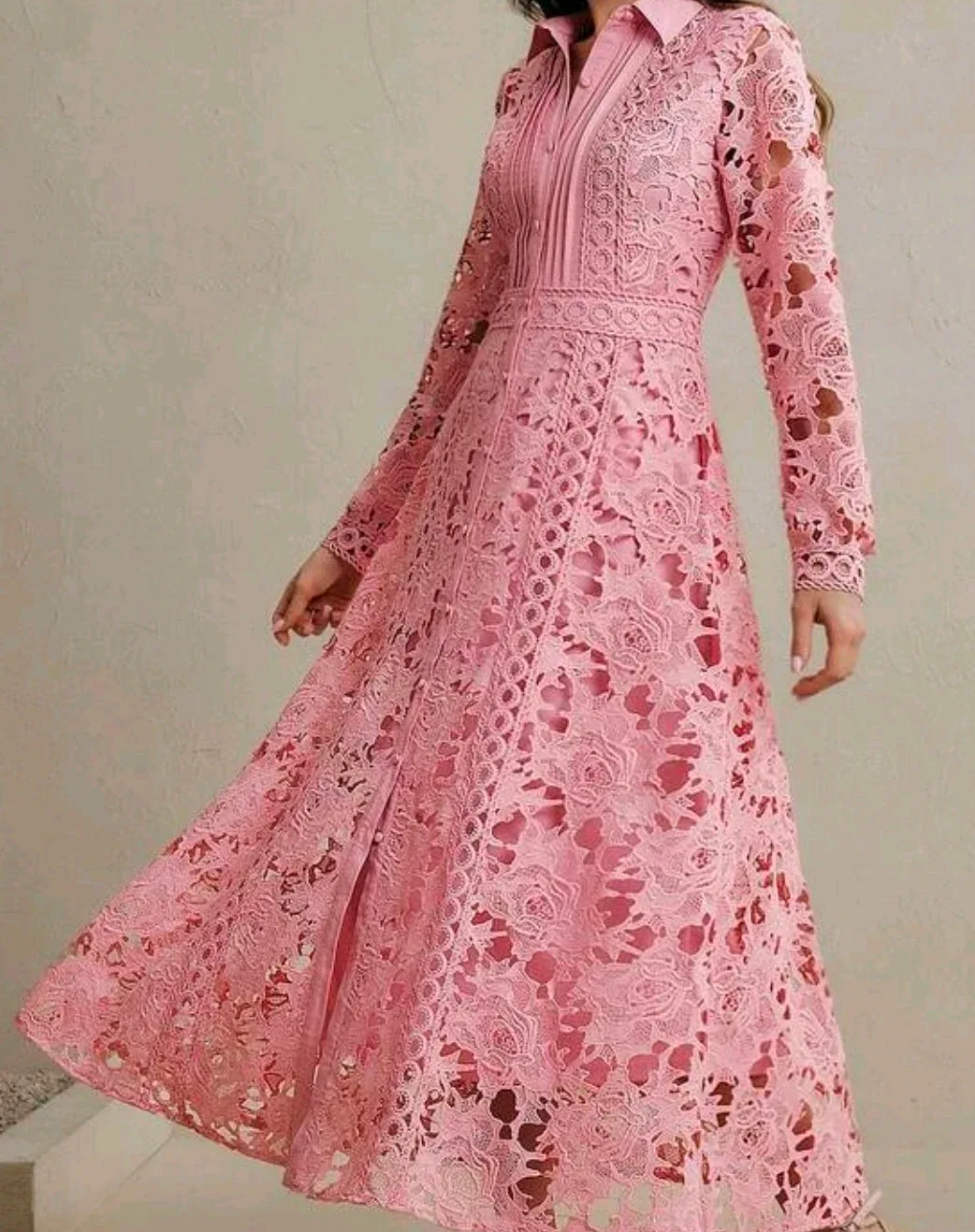 Pink Lace Button-Up Maxi Dress - photo 3
