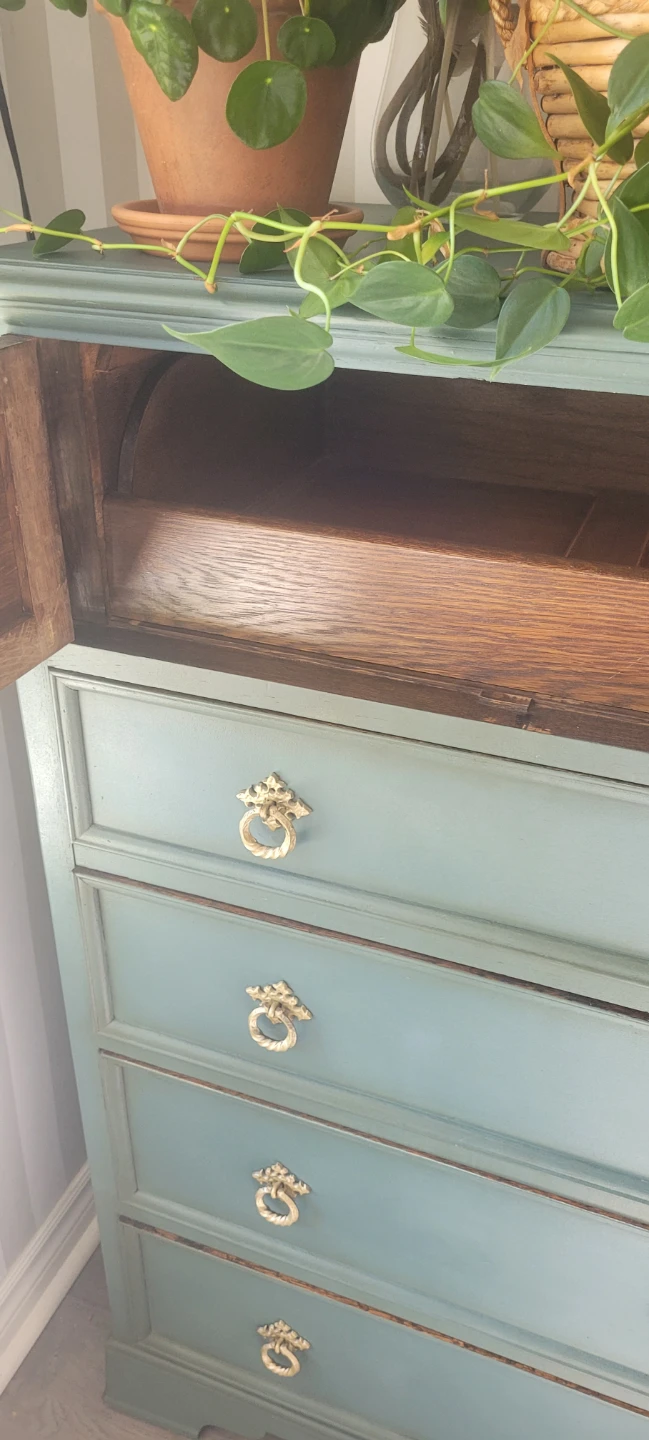 Vintage Blue Dresser with Carved Wood Top - photo 3