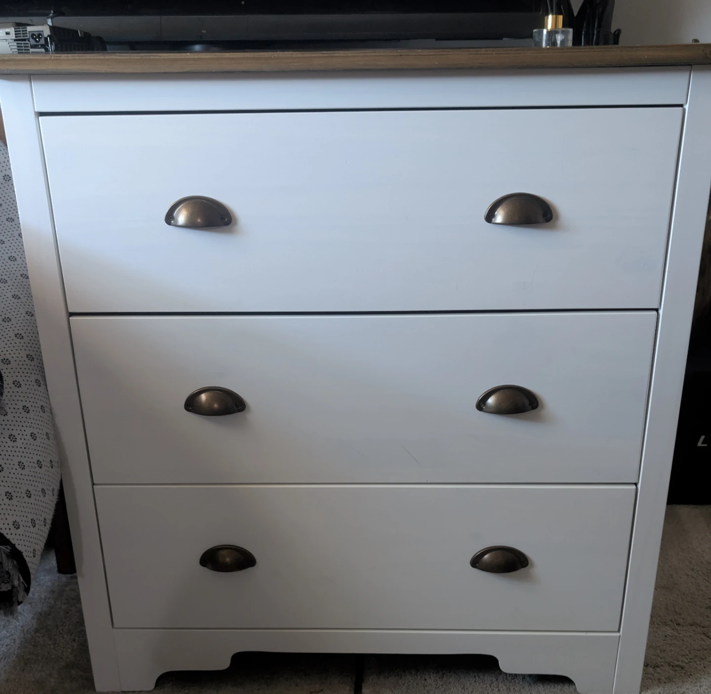 White 3-Drawer Dresser with Wood Top