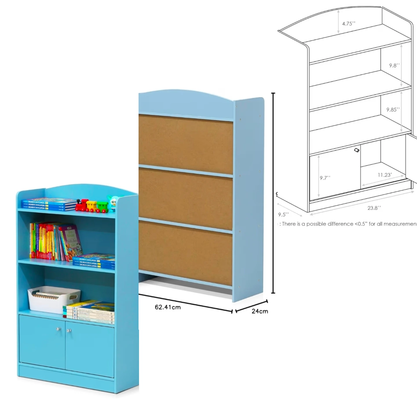 Kids Bookshelf and Toy Storage Cabinet - Light Blue