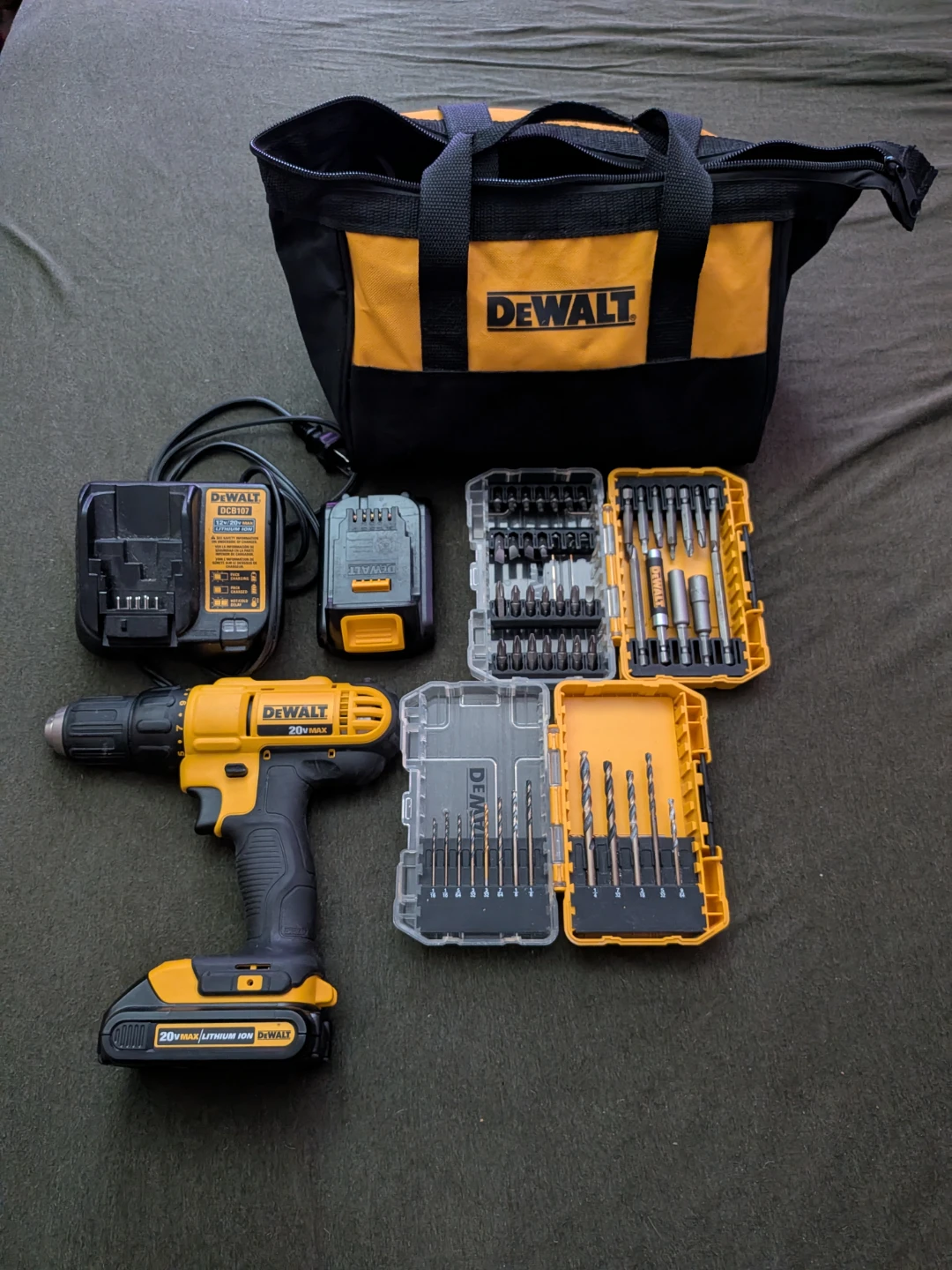 DeWalt 20V MAX Cordless Drill with Accessories and Bag