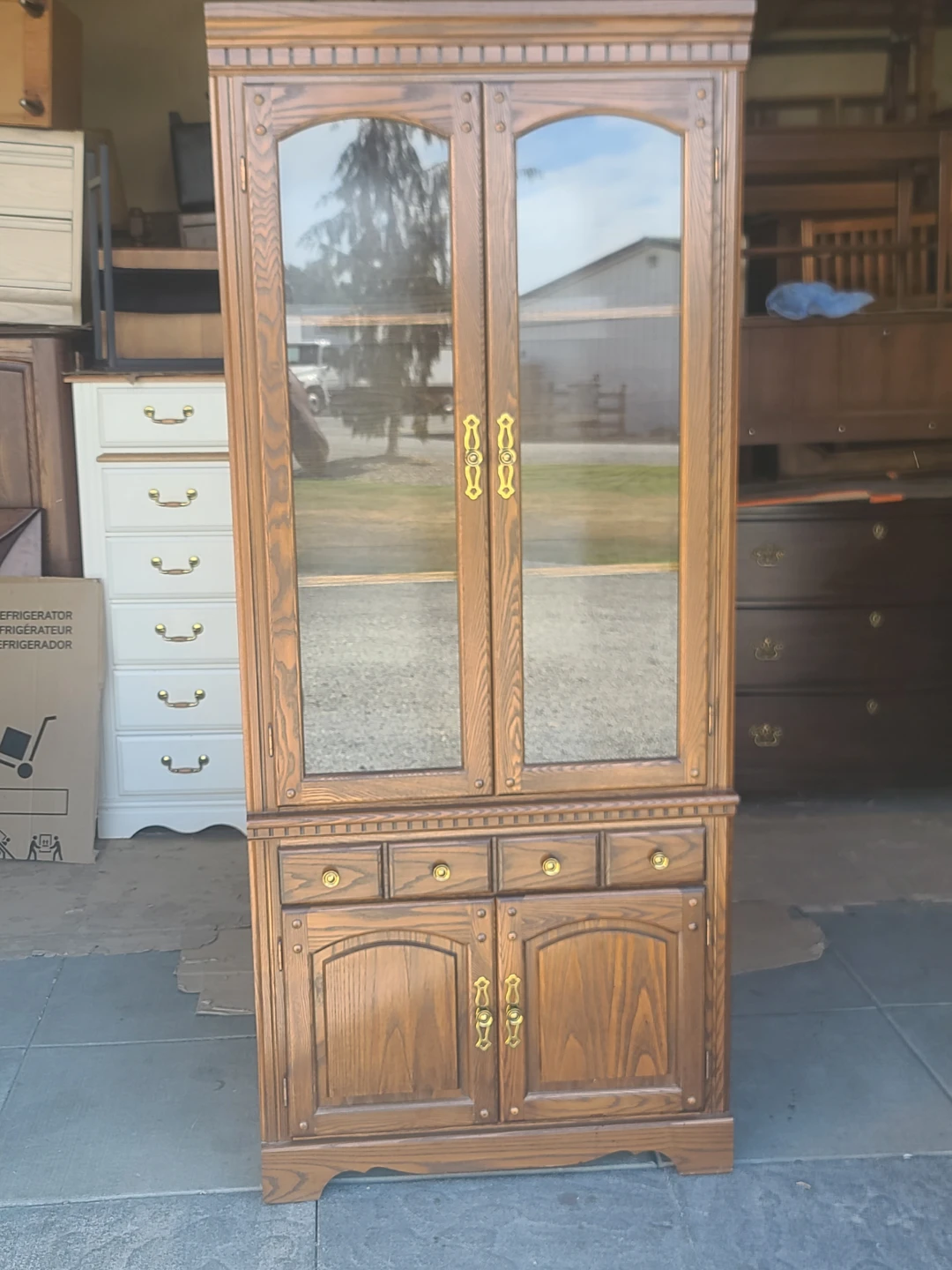 Vintage Oak China Cabinet Hutch