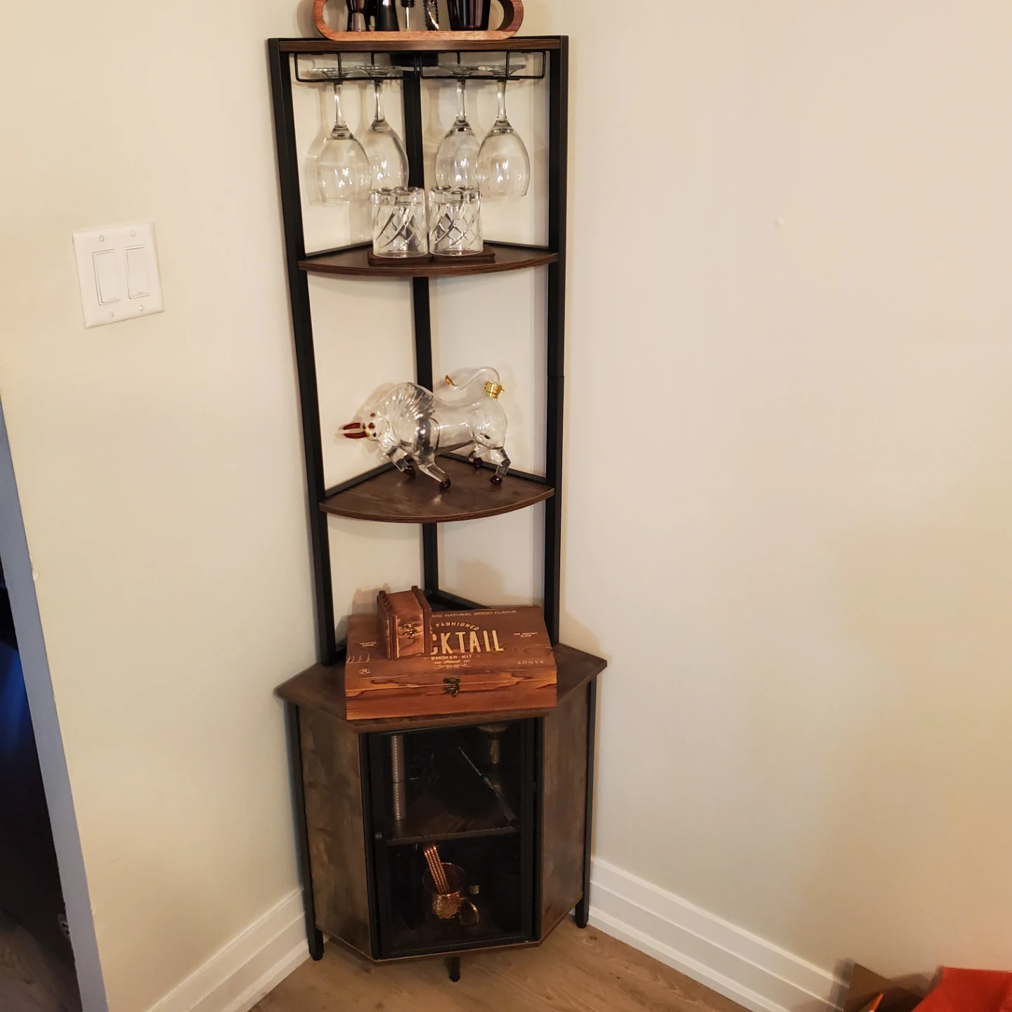 Corner Bar Shelf with Wine Glass Rack