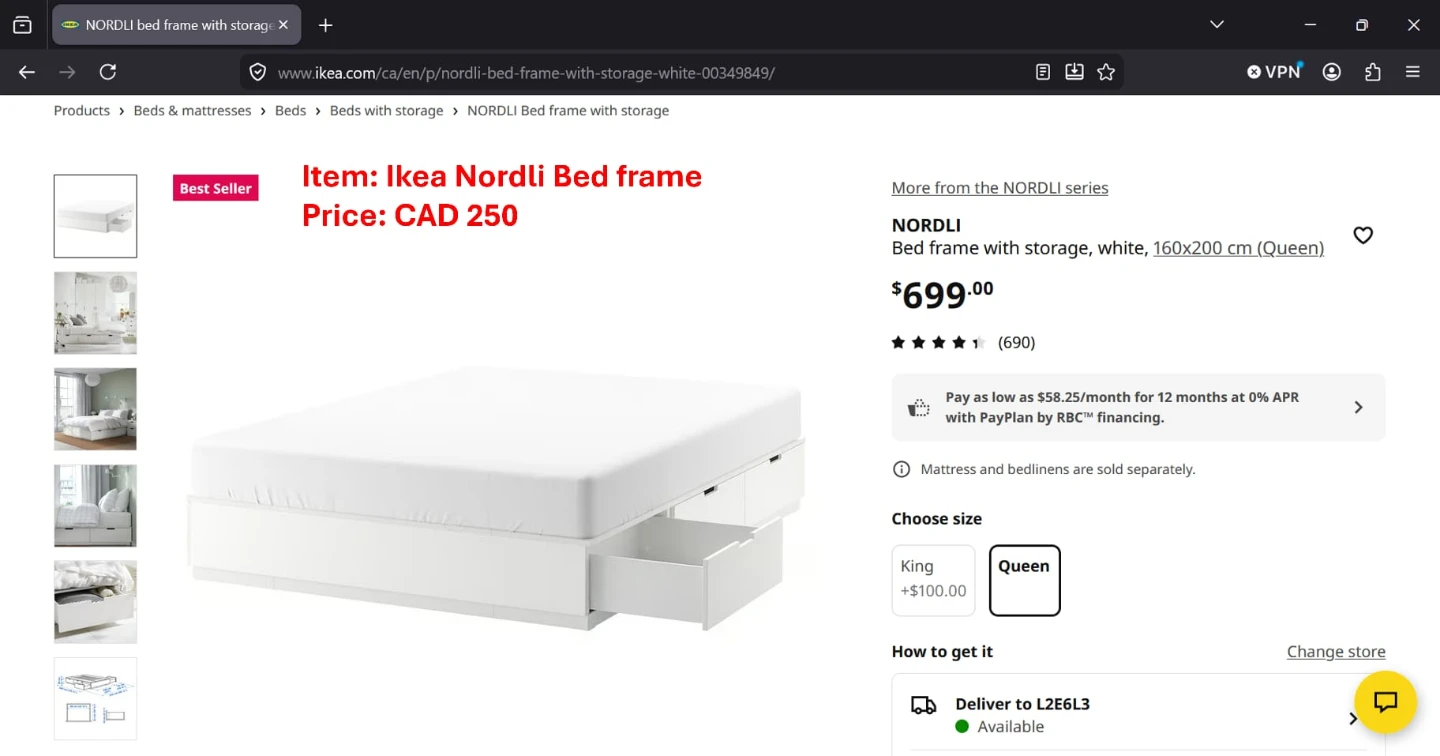 Ikea Nordli Bed frame with storage - Queen - White