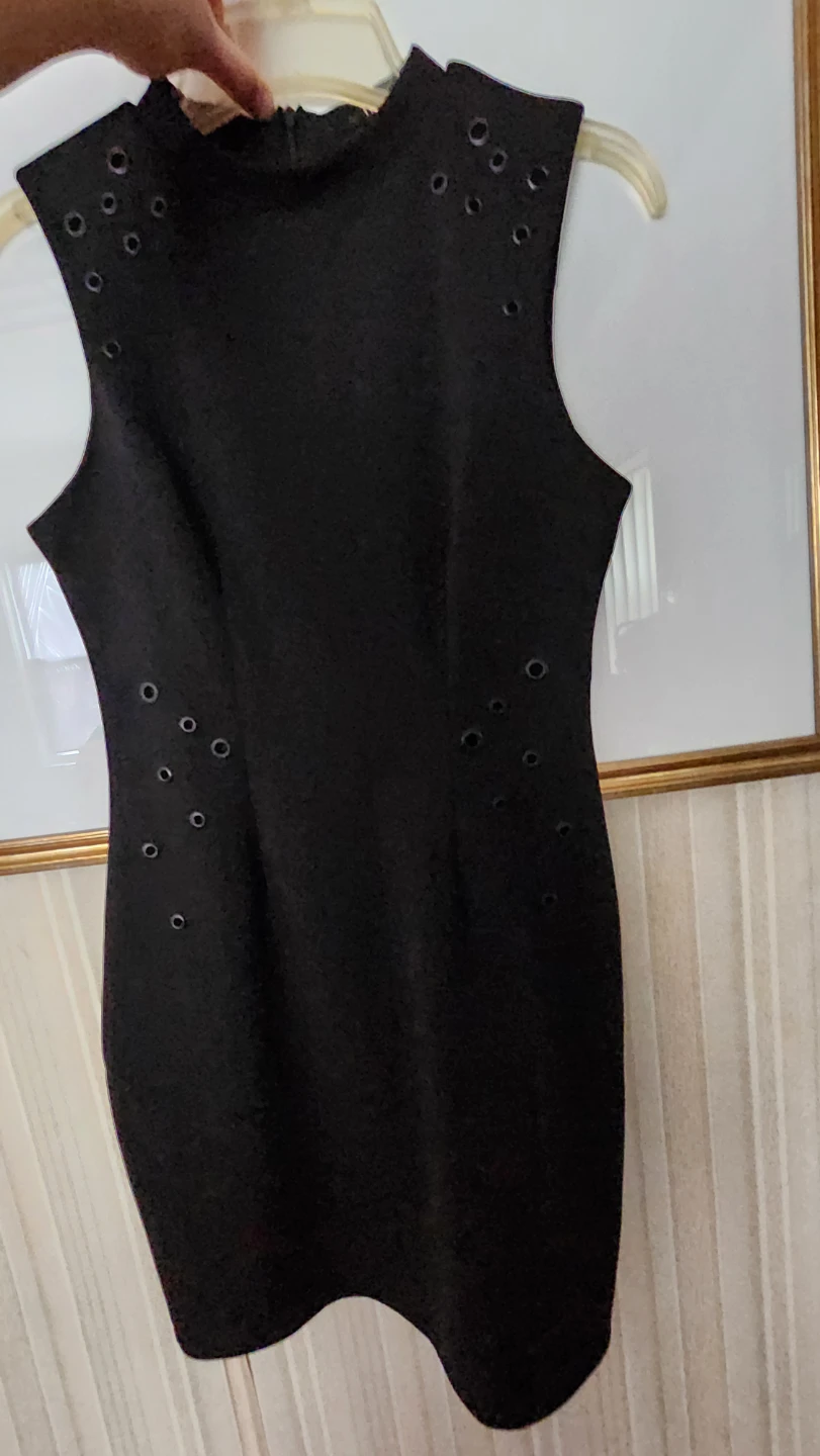 Black Sleeveless Mini Dress with Grommet Details - photo 3