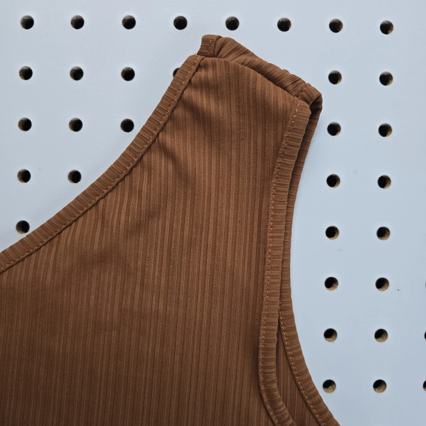 Brown Ribbed One Shoulder Ruched Mini Dress - photo 5
