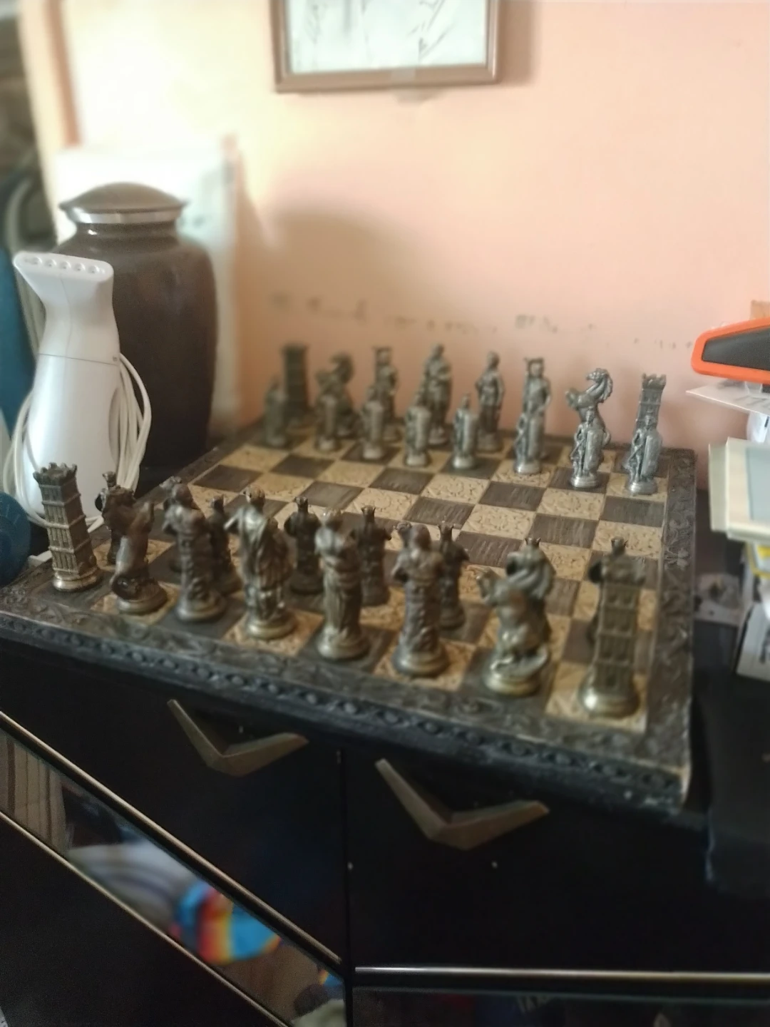 Vintage Metal Chess ♟️ Set and Aztec Board  Romans vs Barbarians
