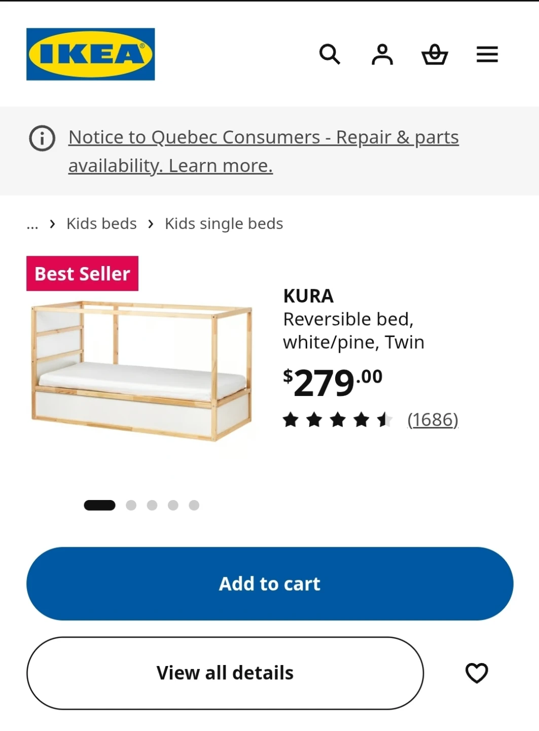 IKEA KURA Reversible Twin Bed