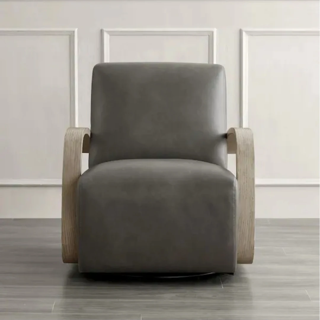 Grey Swivel Armchair with Wood Accents - photo 5