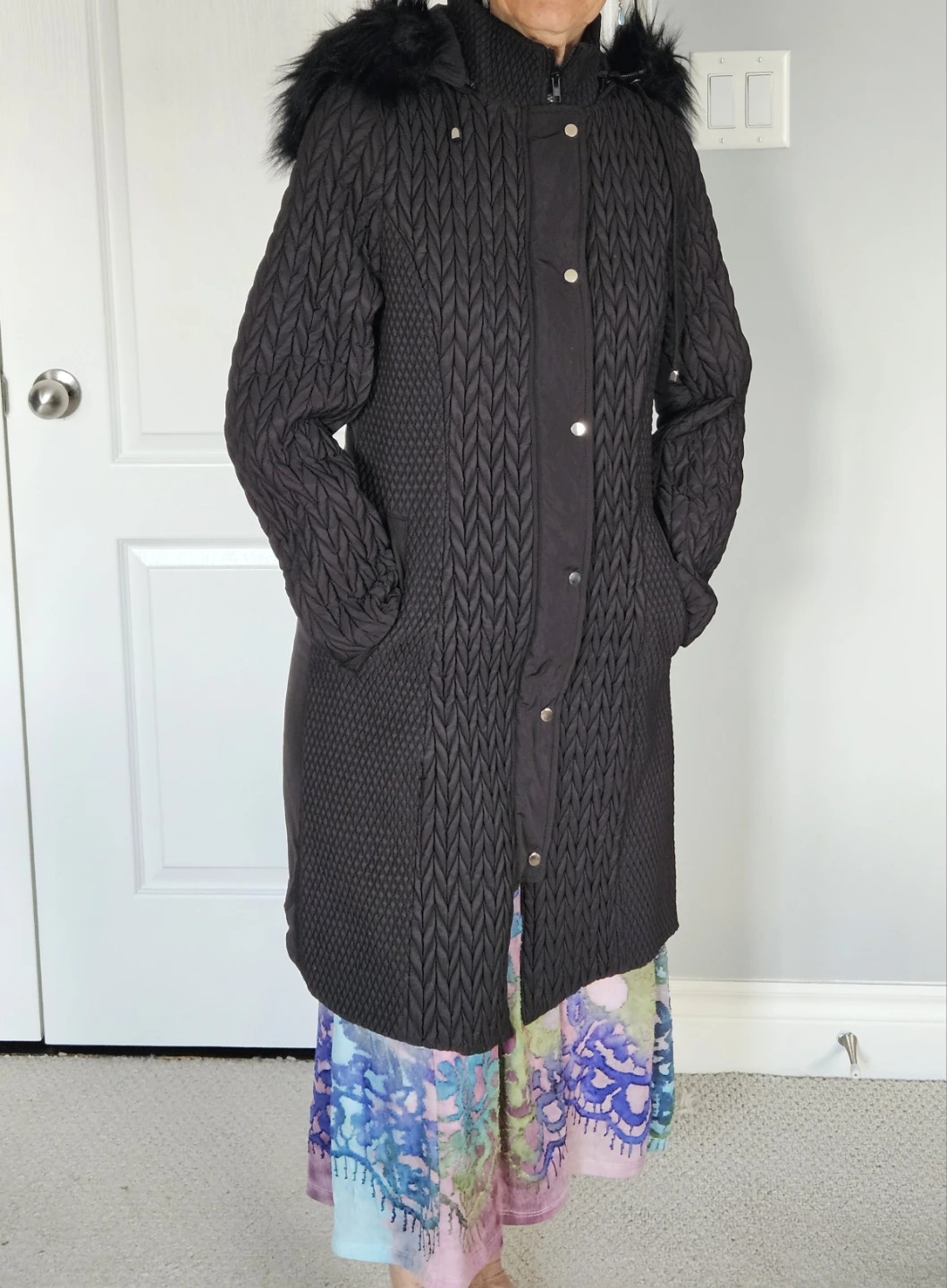 Size Small 'Today's Designer' Long Faux Fur Black Coat