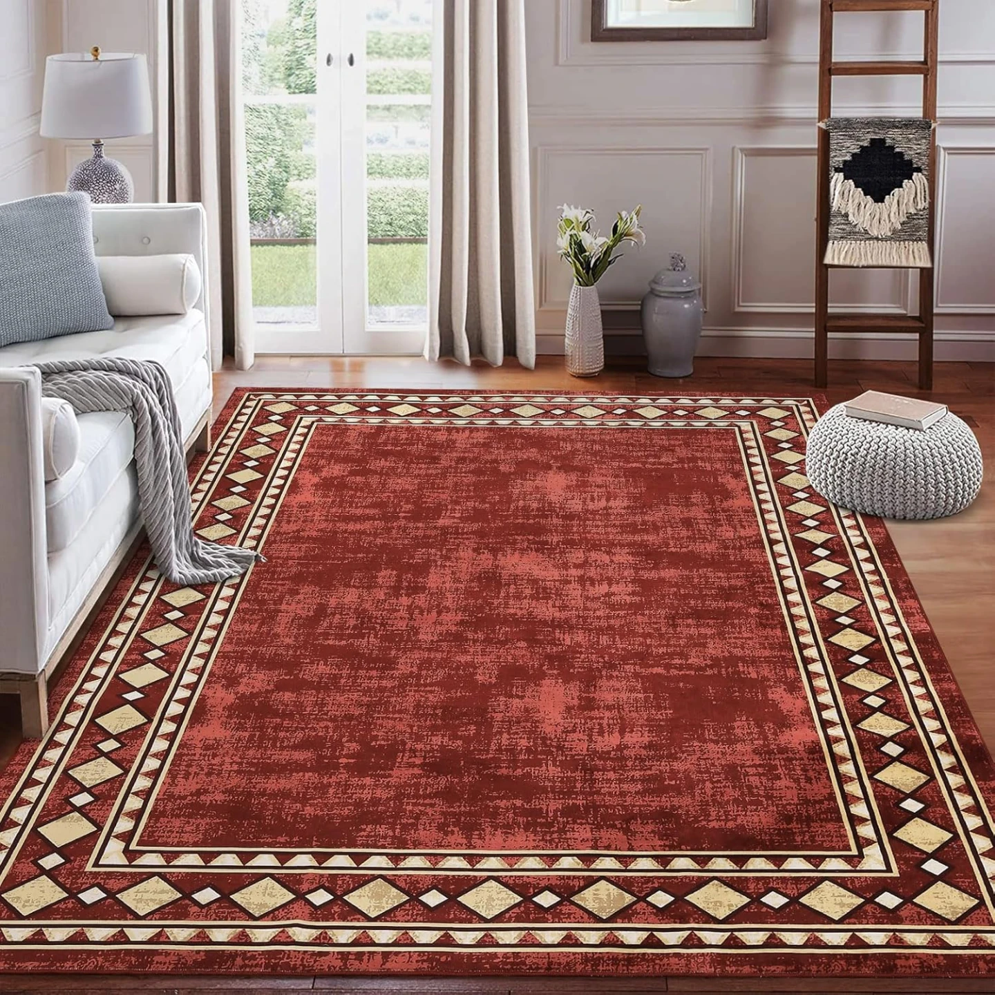 9x12 Area Rug Modern Bordered Large Machine Washable Living Room