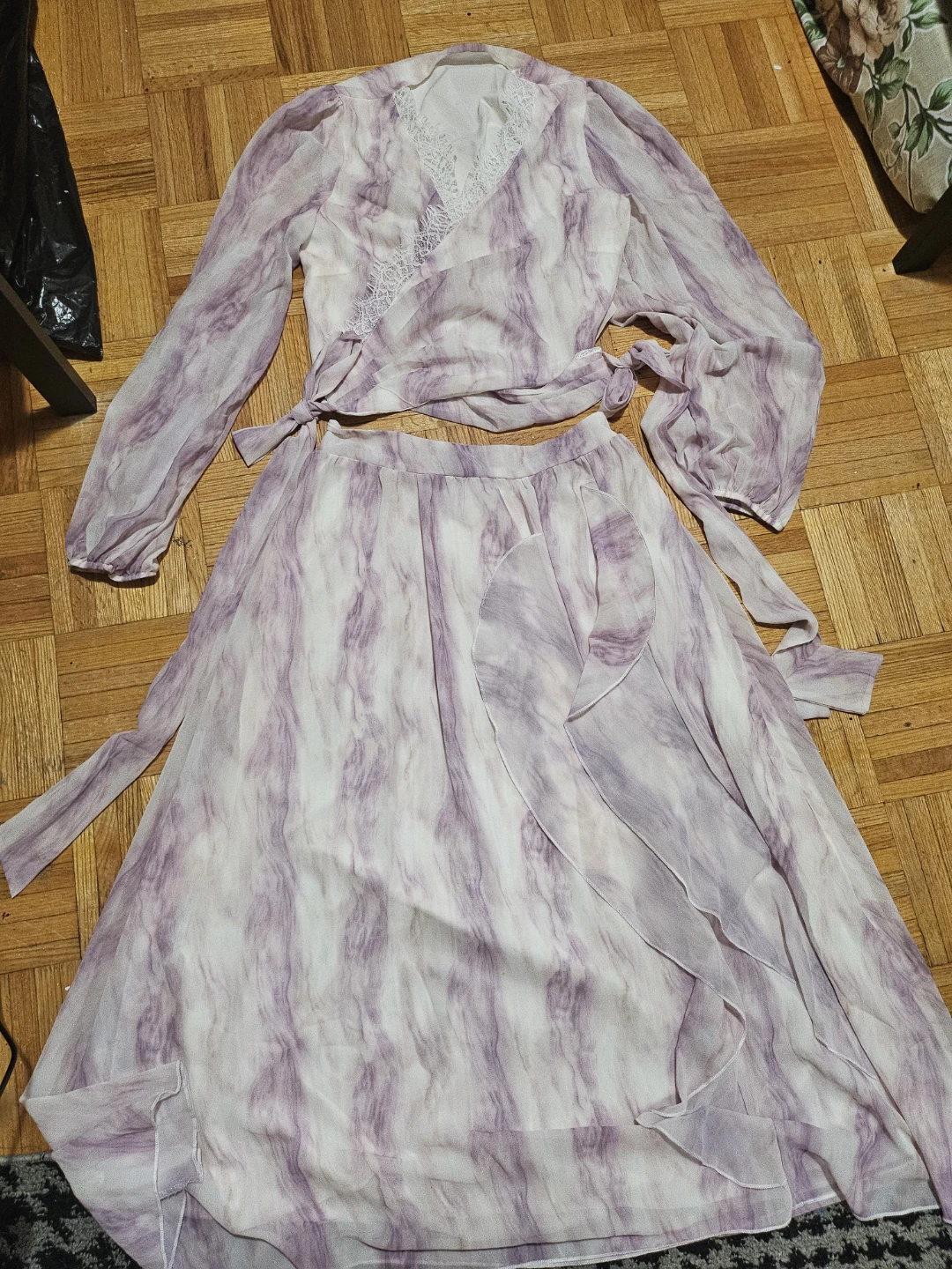 Purple Tie-Front Blouse and Skirt Set - photo 4