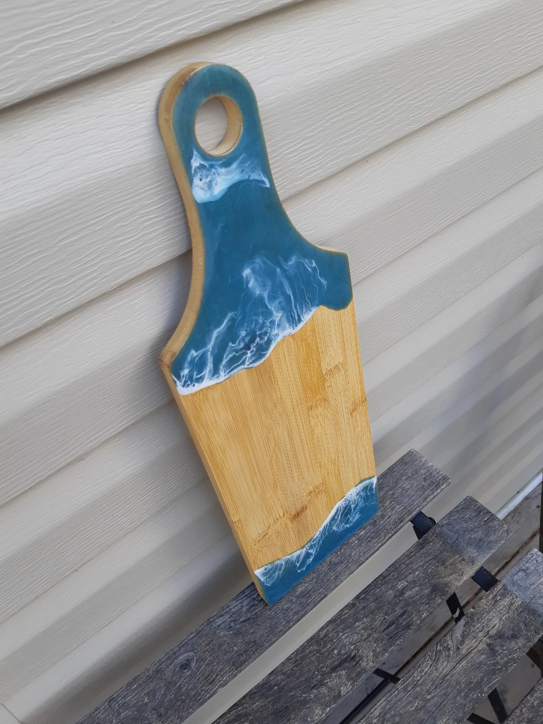 Ocean inspired handcrafted bamboo charcuterie board
