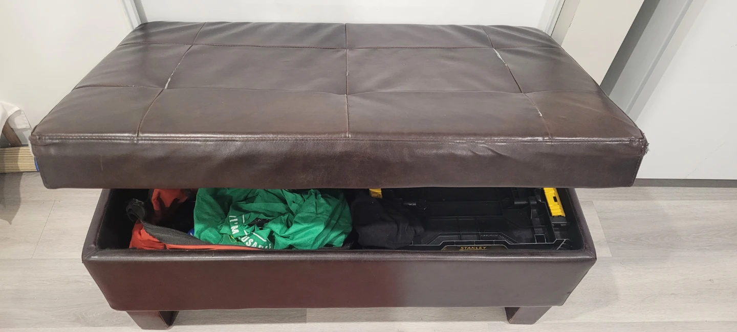 Brown Faux Leather Storage Ottoman - photo 2