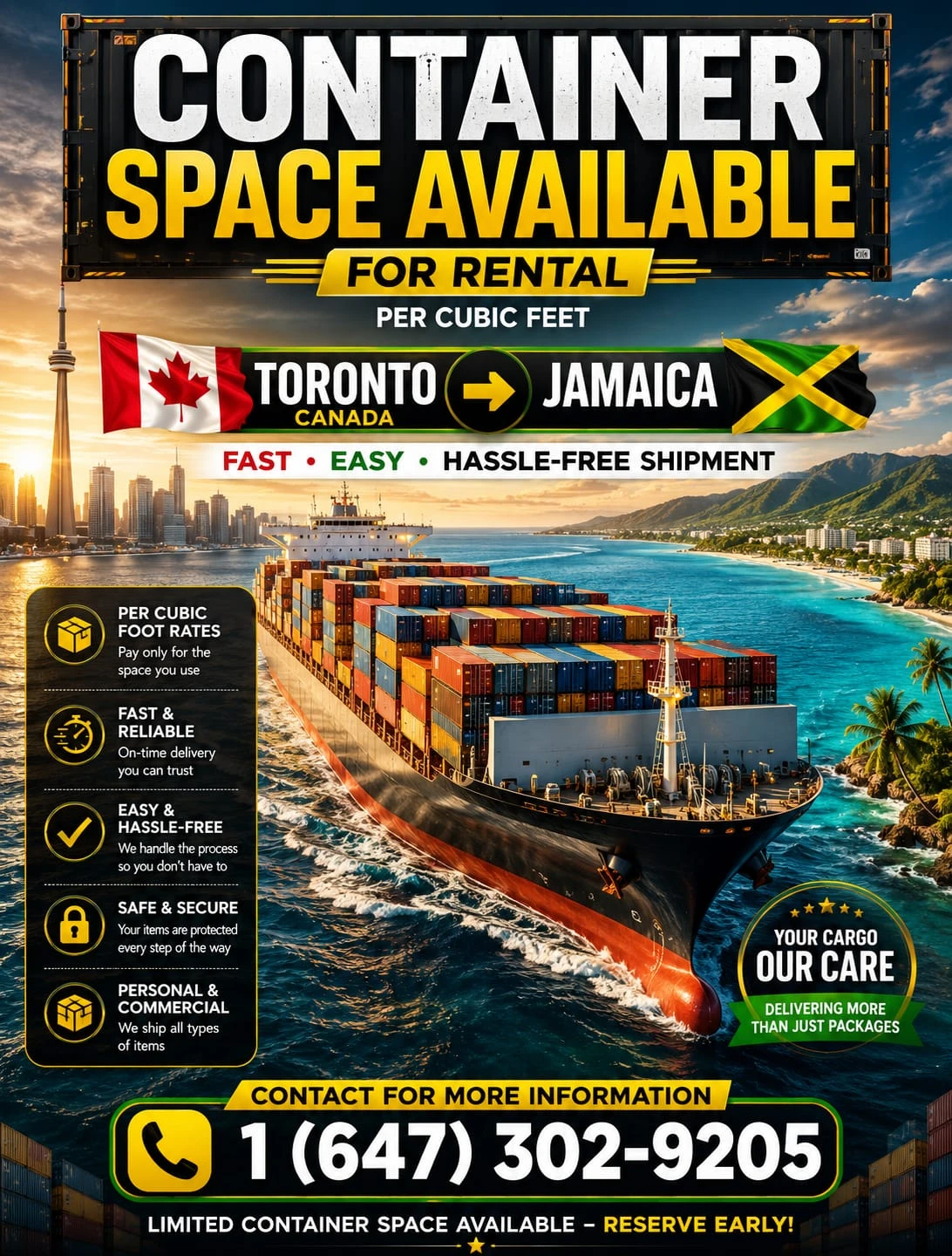 Container Space Available for Rental - Toronto to Jamaica