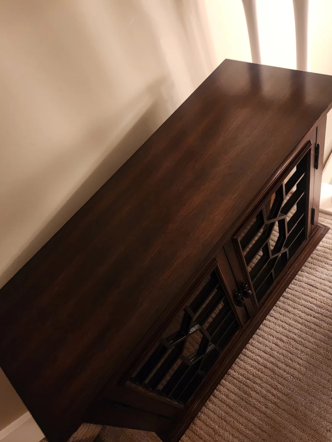 Dark Wood Cabinet with Decorative Glass Doors - photo 4