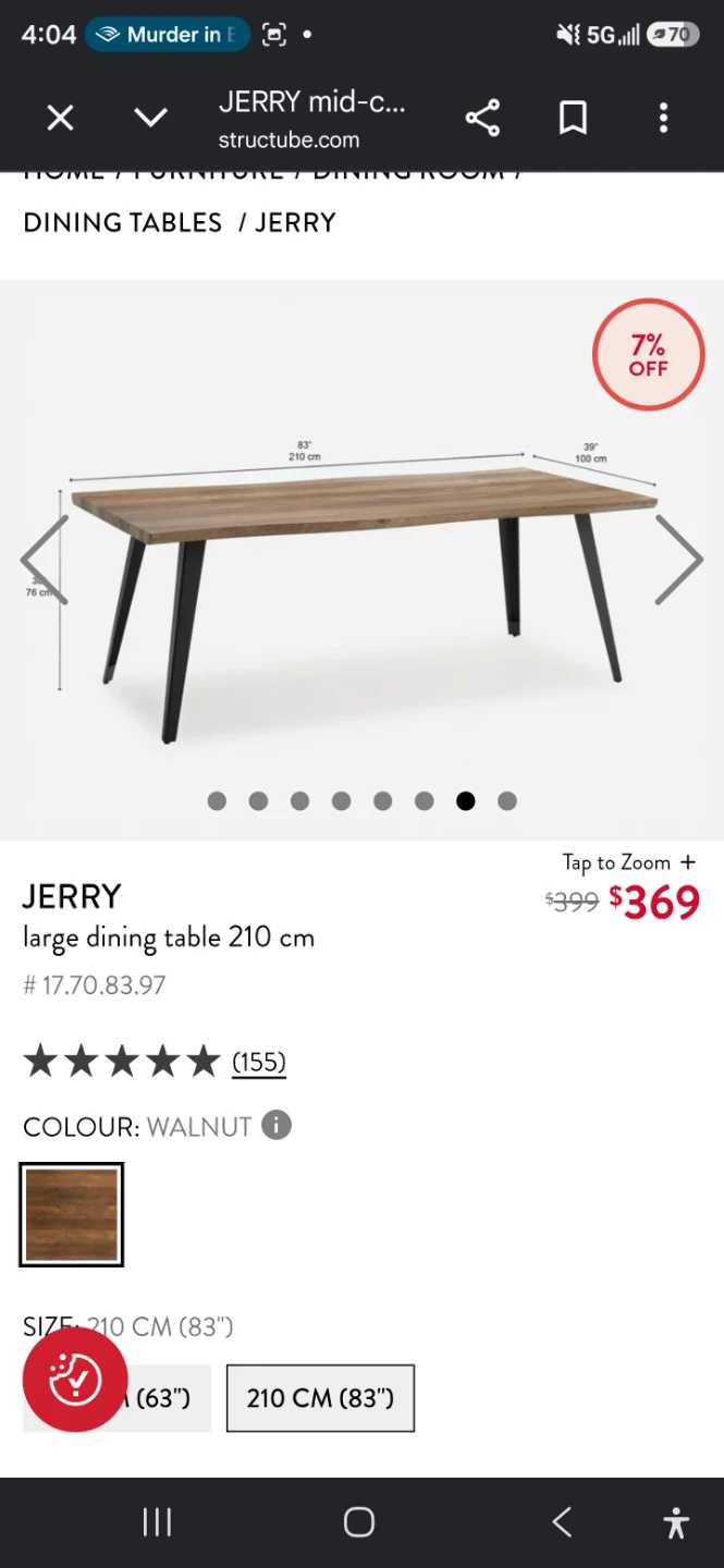 JERRY Large Dining Table 210 cm