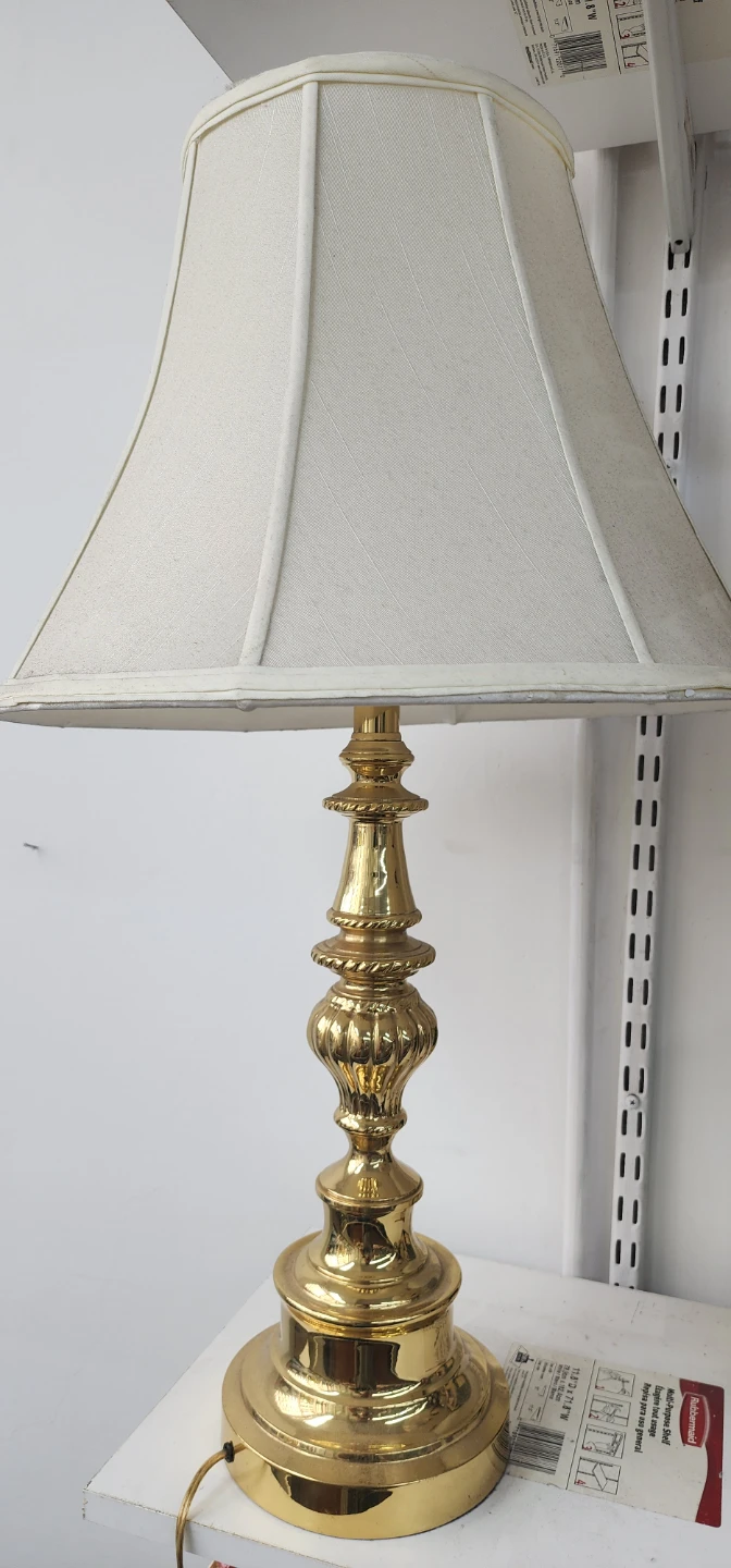 Gold Brass Table Lamp with Cream Shade