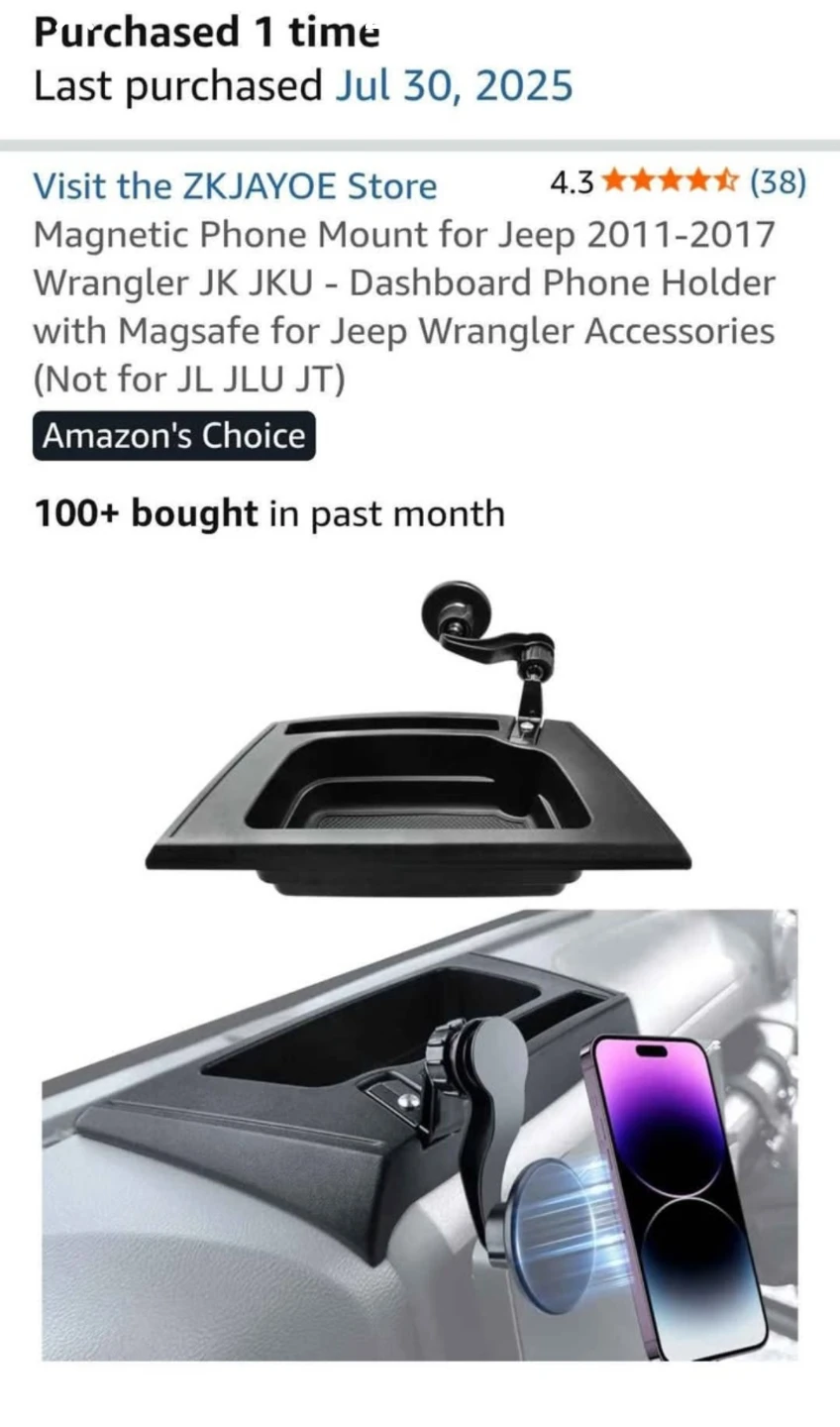 ⚽ ZKJAYOE Magnetic Phone Mount for Jeep Wrangler JK - photo 2