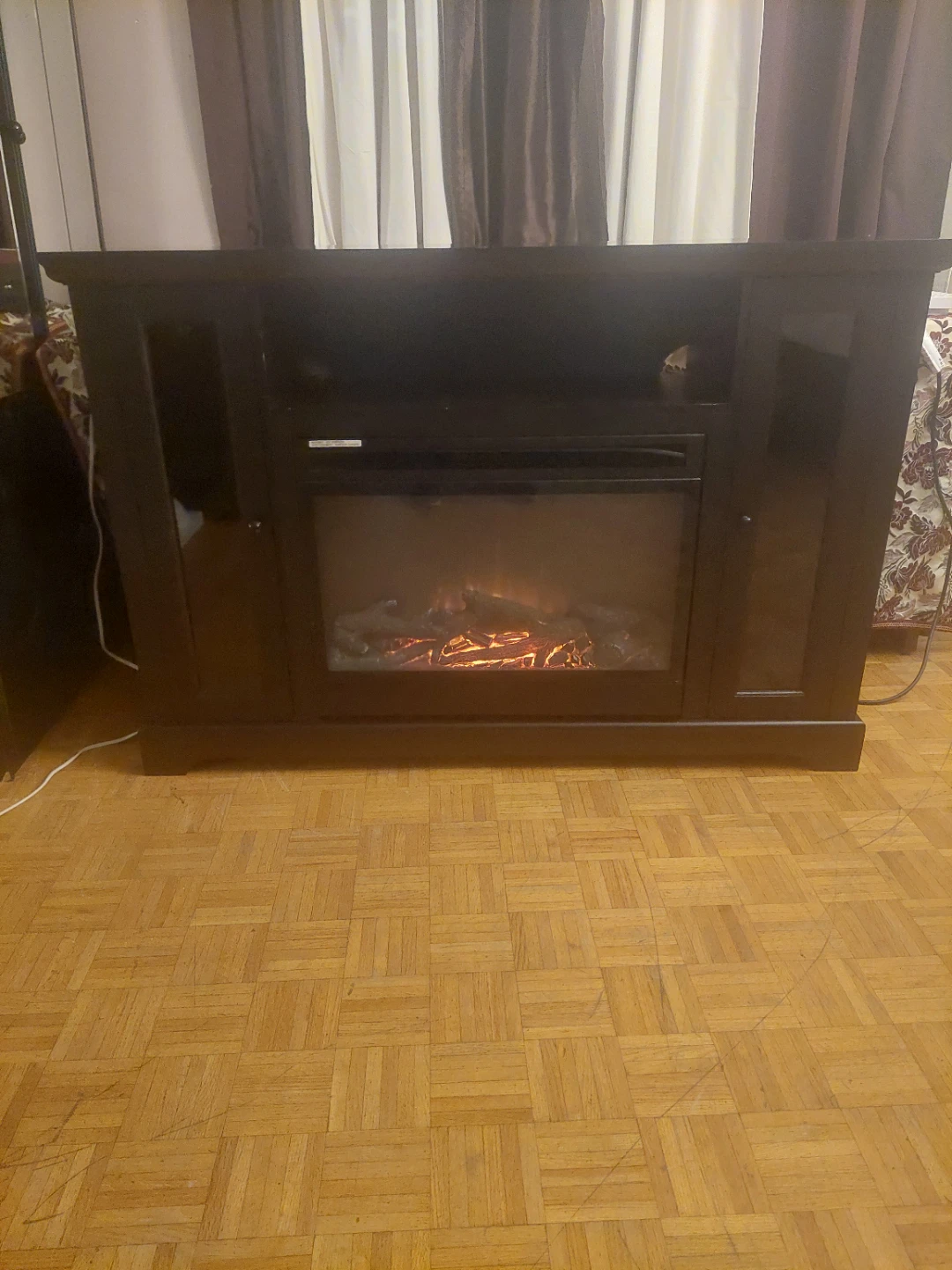 Dark Wood Electric Fireplace Entertainment Stand