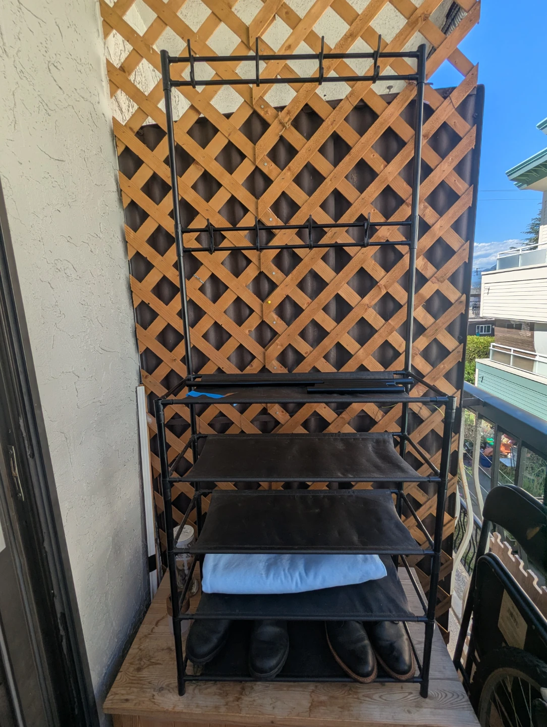 Black Metal Shoe Rack with Hanging Hooks