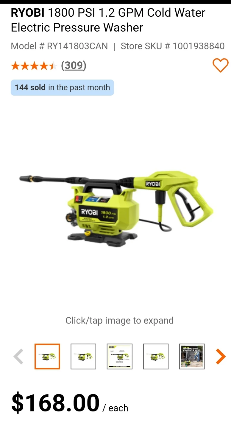 RYOBI 1800 PSI Electric Pressure Washer - photo 2