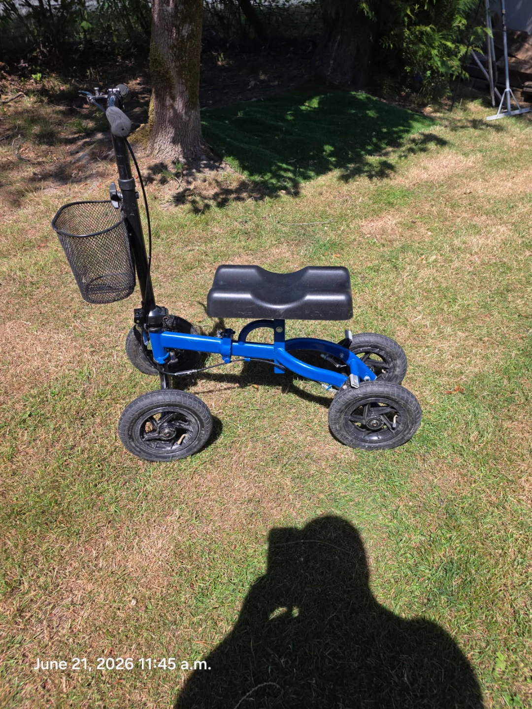 Blue 4-Wheel Knee Scooter with Basket
