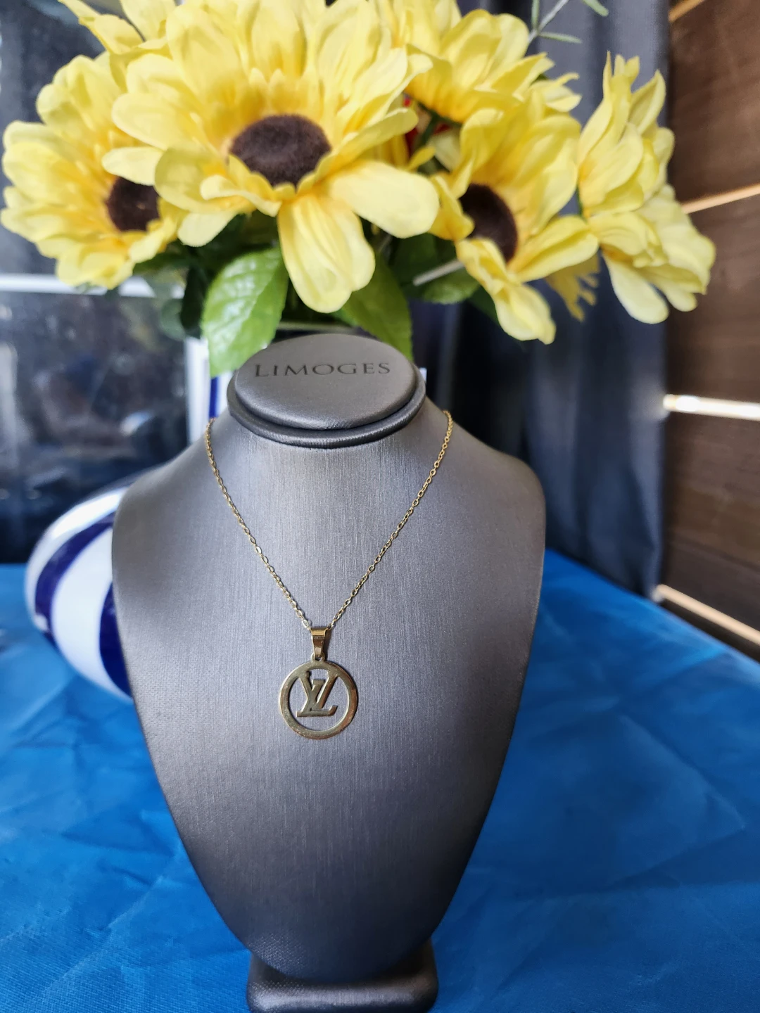Gold-tone Designer Logo Pendant Necklaces (Dior, Chanel, LV)