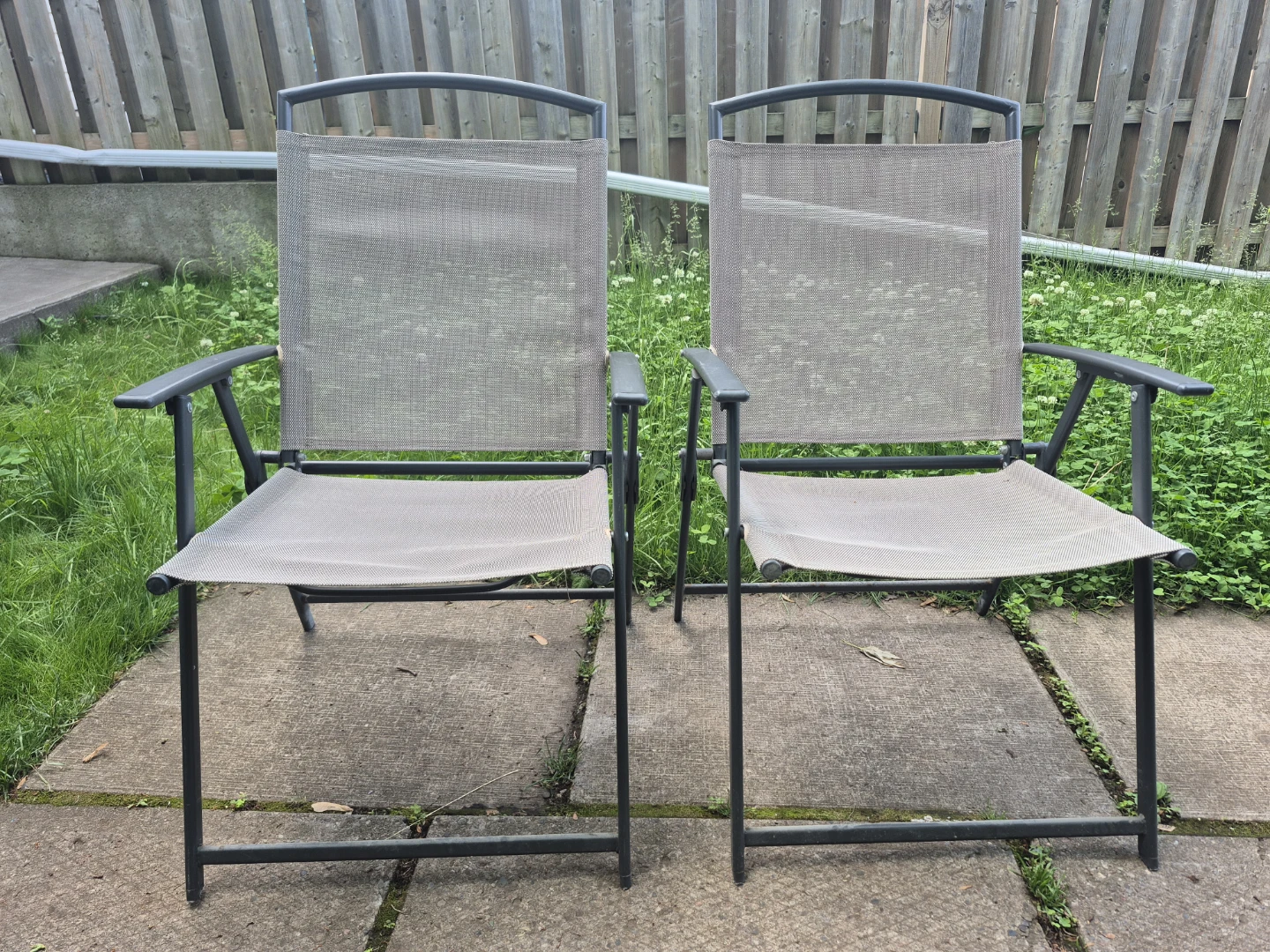 Pair of Grey Folding Patio Chairs