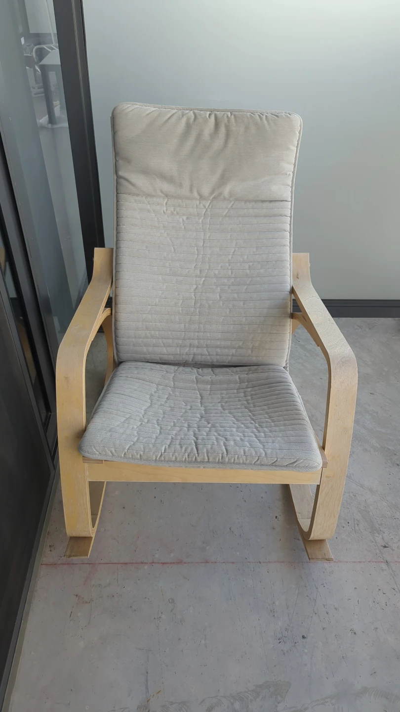 Wooden Rocking Chair with Light Grey Cushions