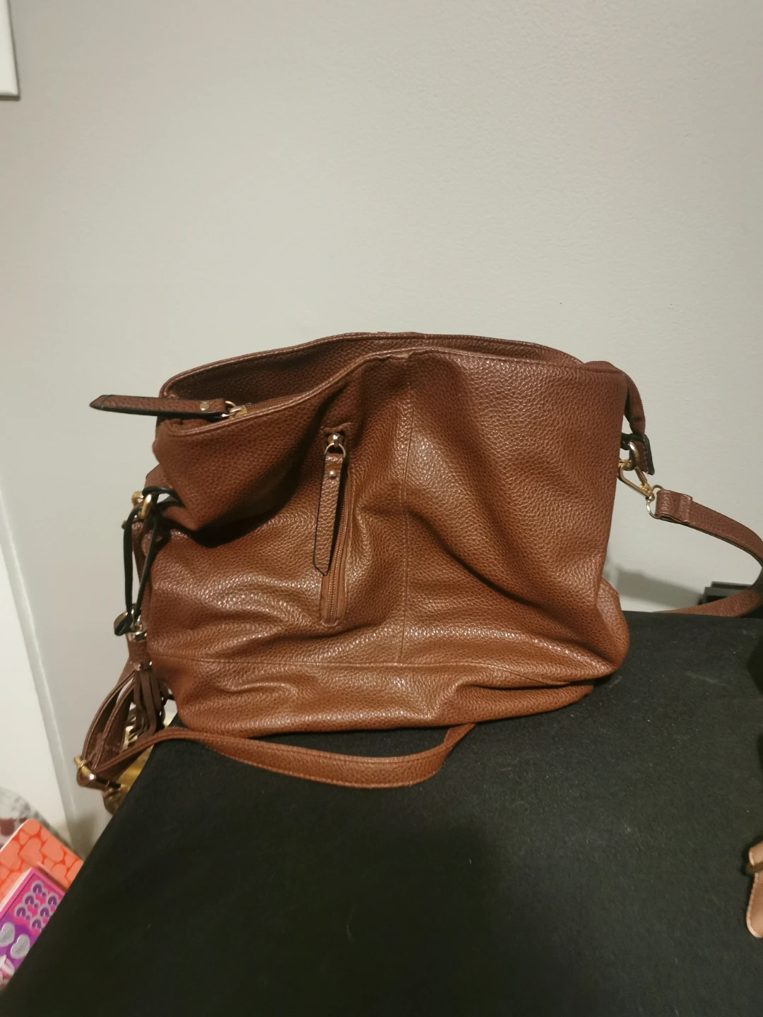 Brown Faux Leather Shoulder Bag