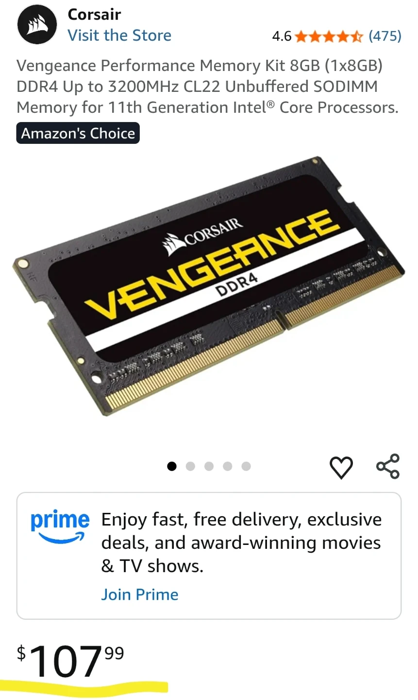 Corsair Vengeance 8GB 3200MHz DDR4 SODIMM Laptop RAM - photo 5