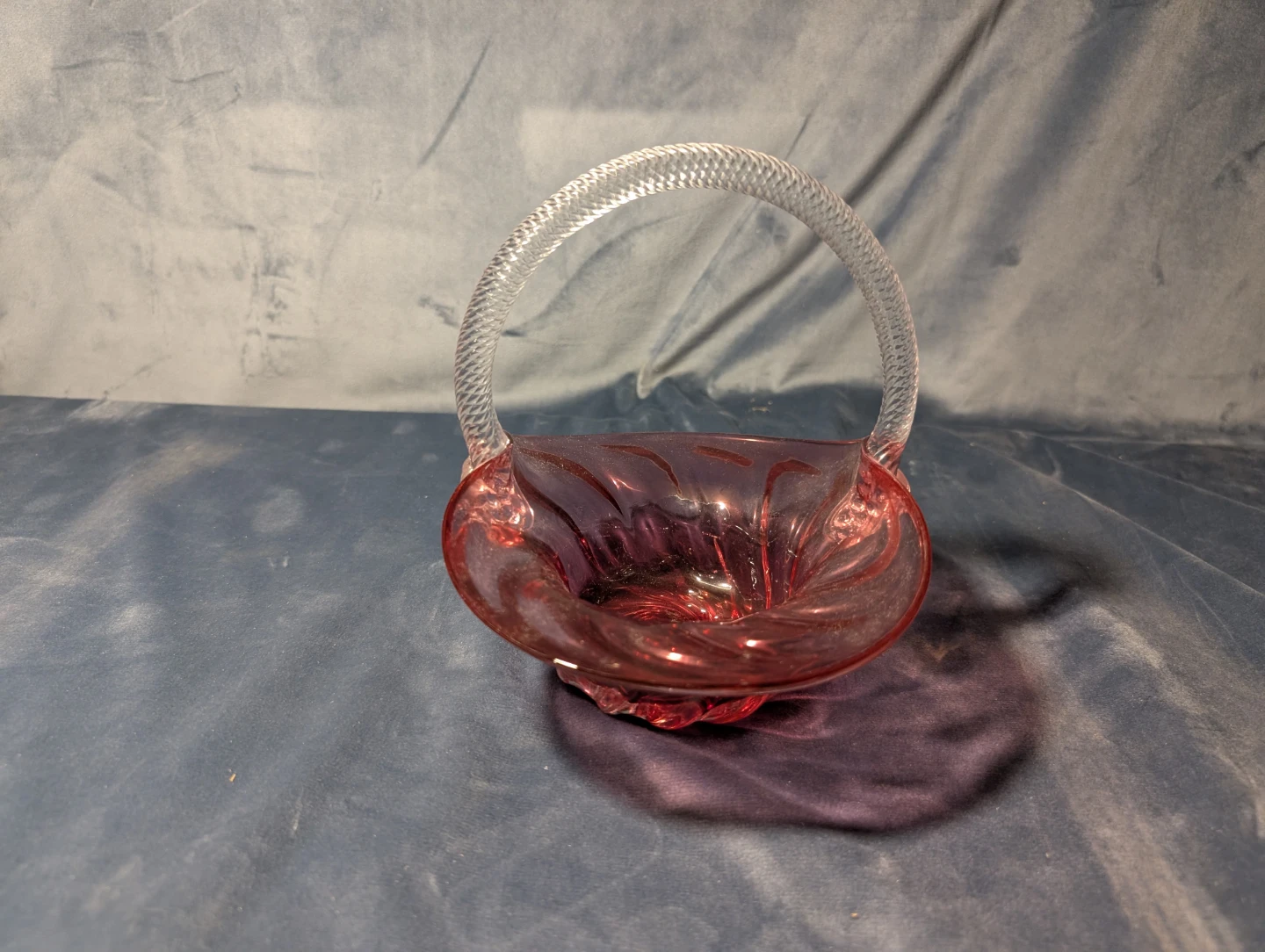 Pink Glass Basket with Handle