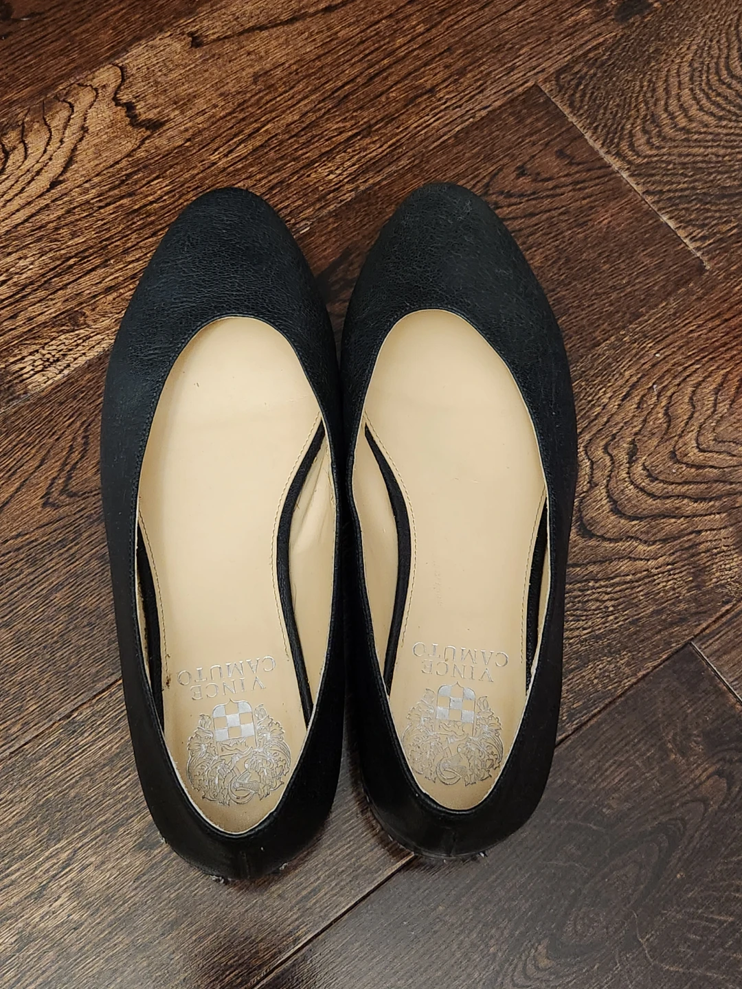 Vince Camuto Black Leather Pointed Toe Flats