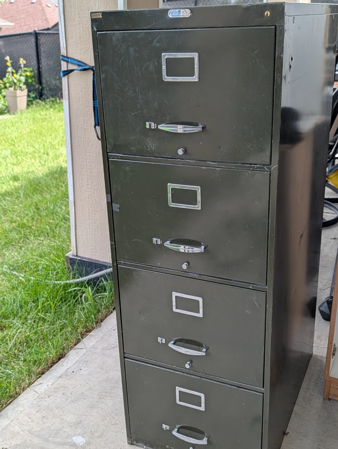 Vintage 4-Drawer Metal Filing Cabinet - Olive Green - photo 2