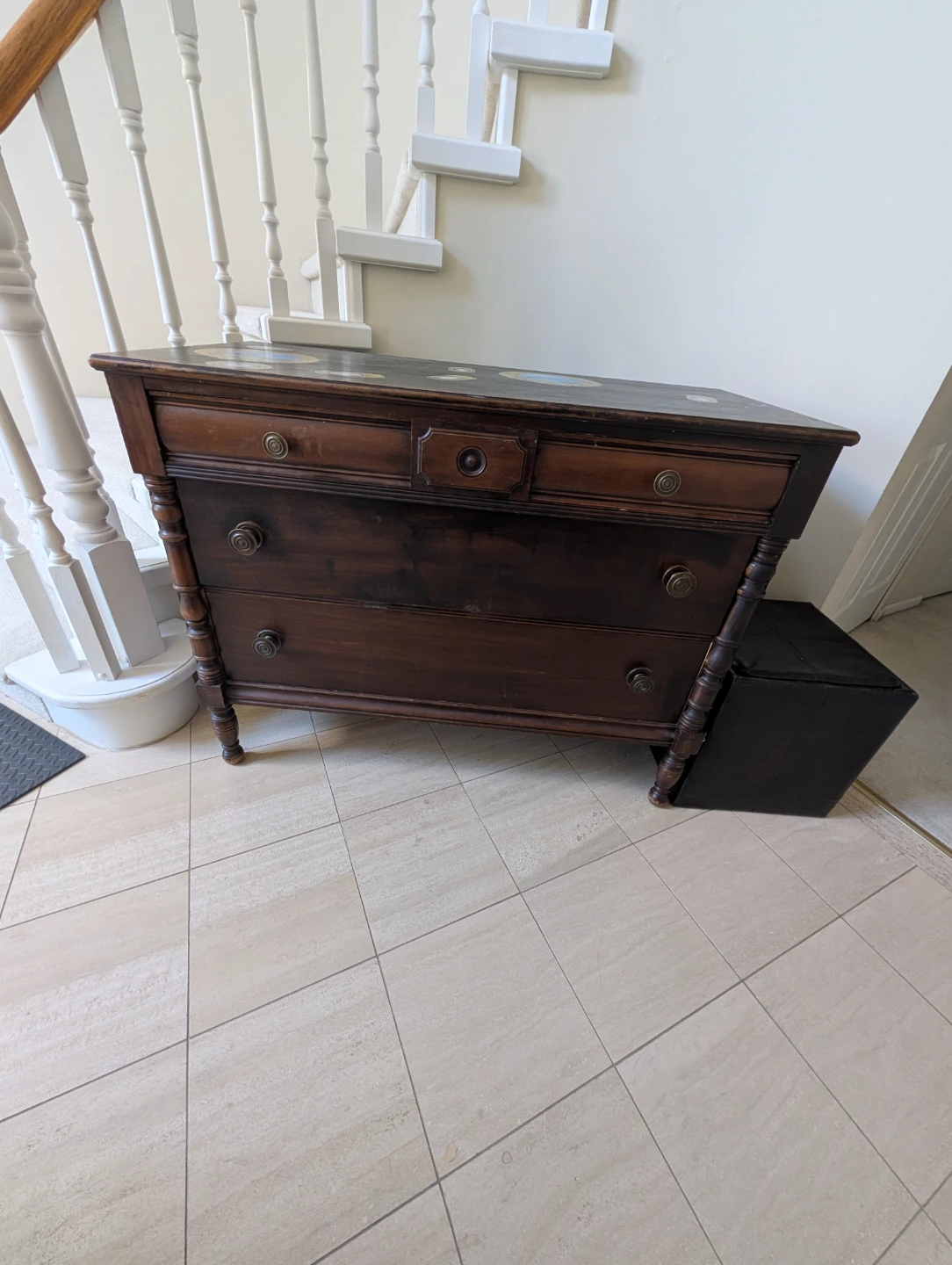 Antique Wooden Dresser with Decorative Top