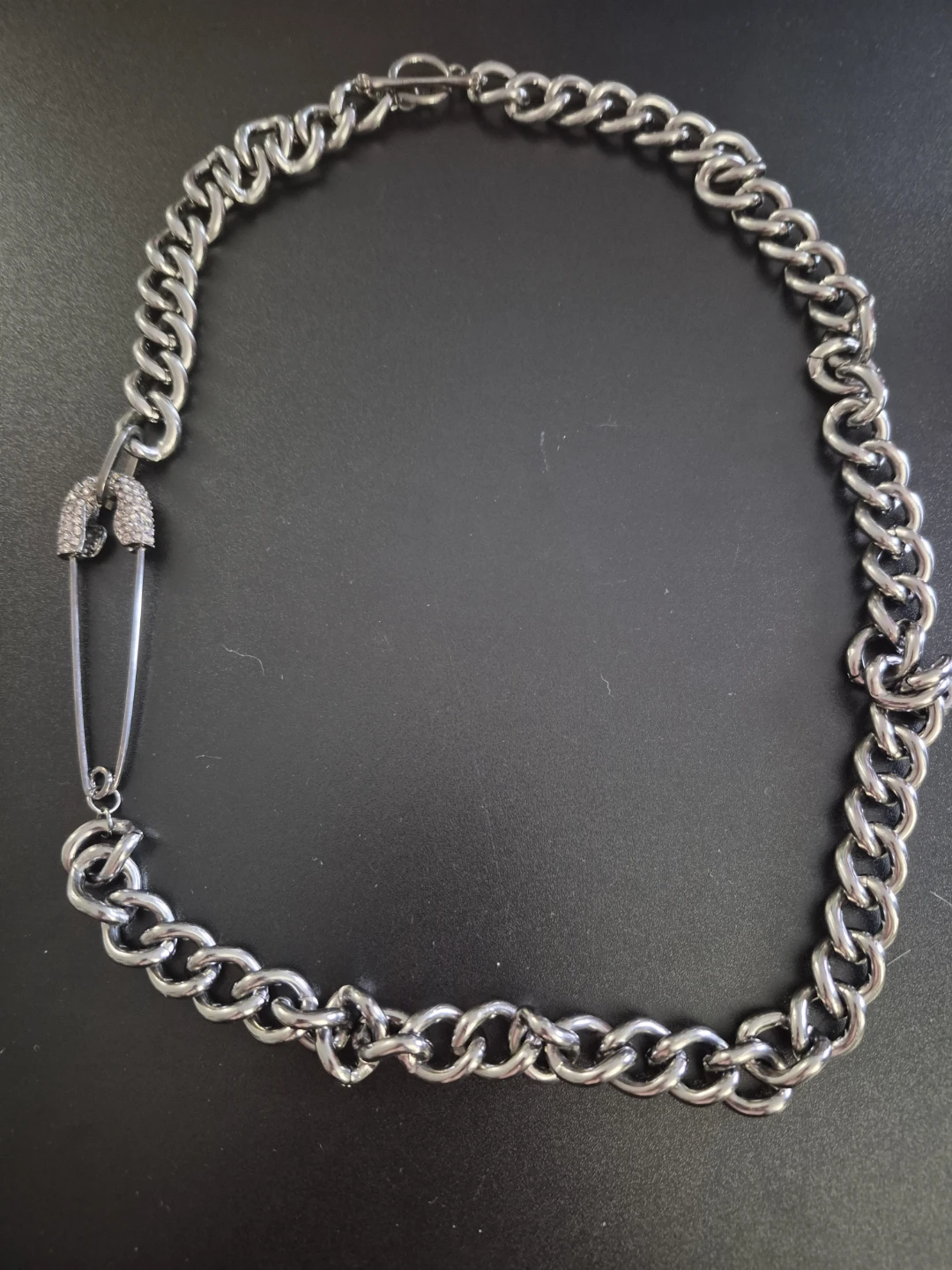 Chunky Chain Necklace with Safety Pin Charm