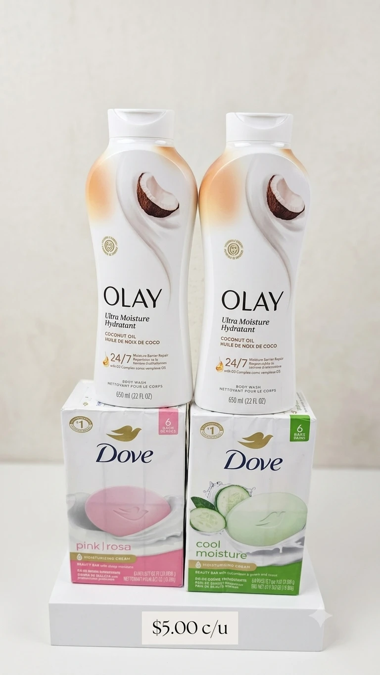 Olay Ultra Moisture Body Wash & Dove Beauty Bar Set