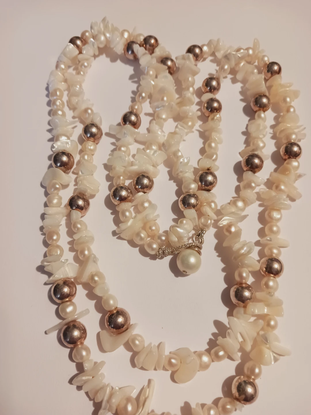 Genuine Freshwater Pearls, Mother of Pearl & Silver Necklace