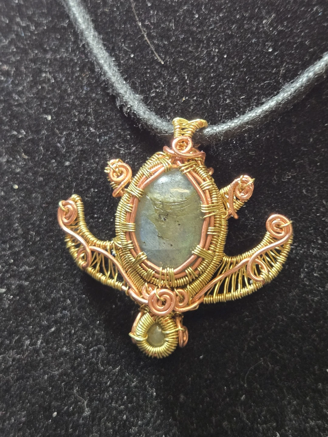 Wire Wrapped Labradorite Sea Turtle Pendant (Copper and Brass)