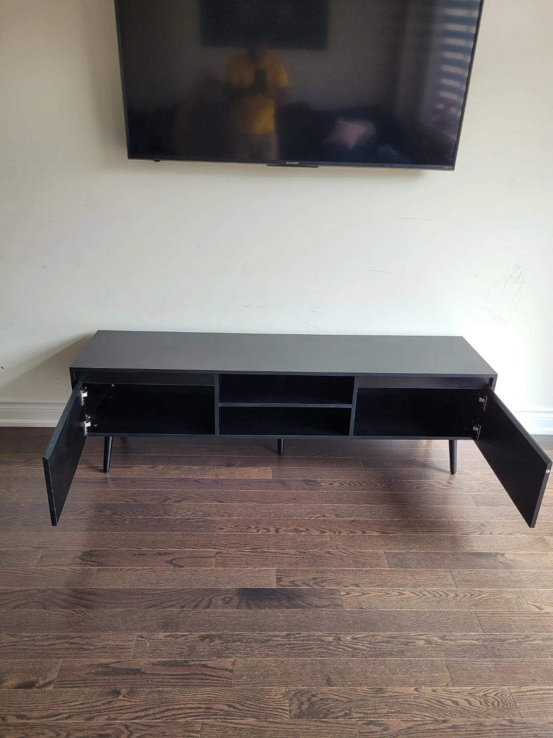 Black TV Stand with Cabinet Doors - photo 4