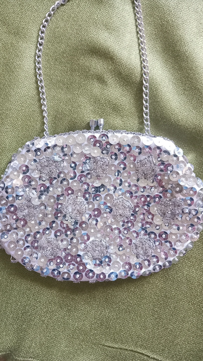 Sparkly Silver Beaded Clutch Evening Bag