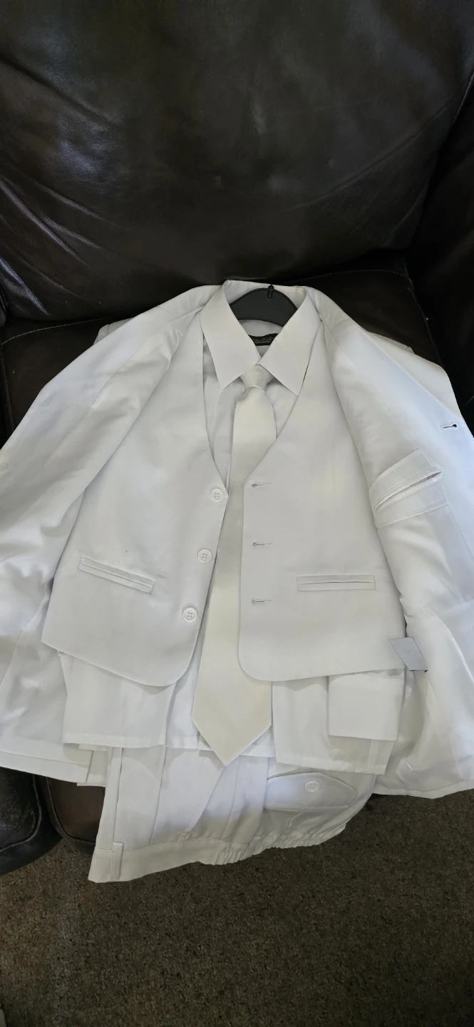 White Formal Suit Set with Vest and Tie