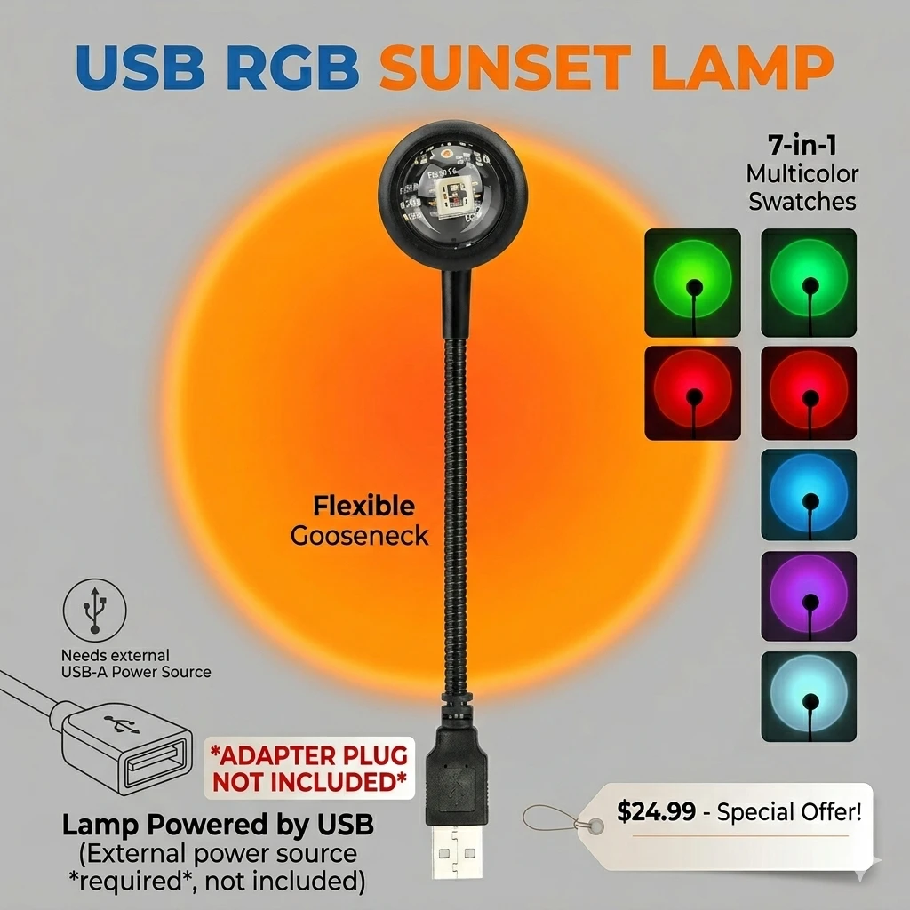 USB RGB Sunset Lamp with Flexible Gooseneck