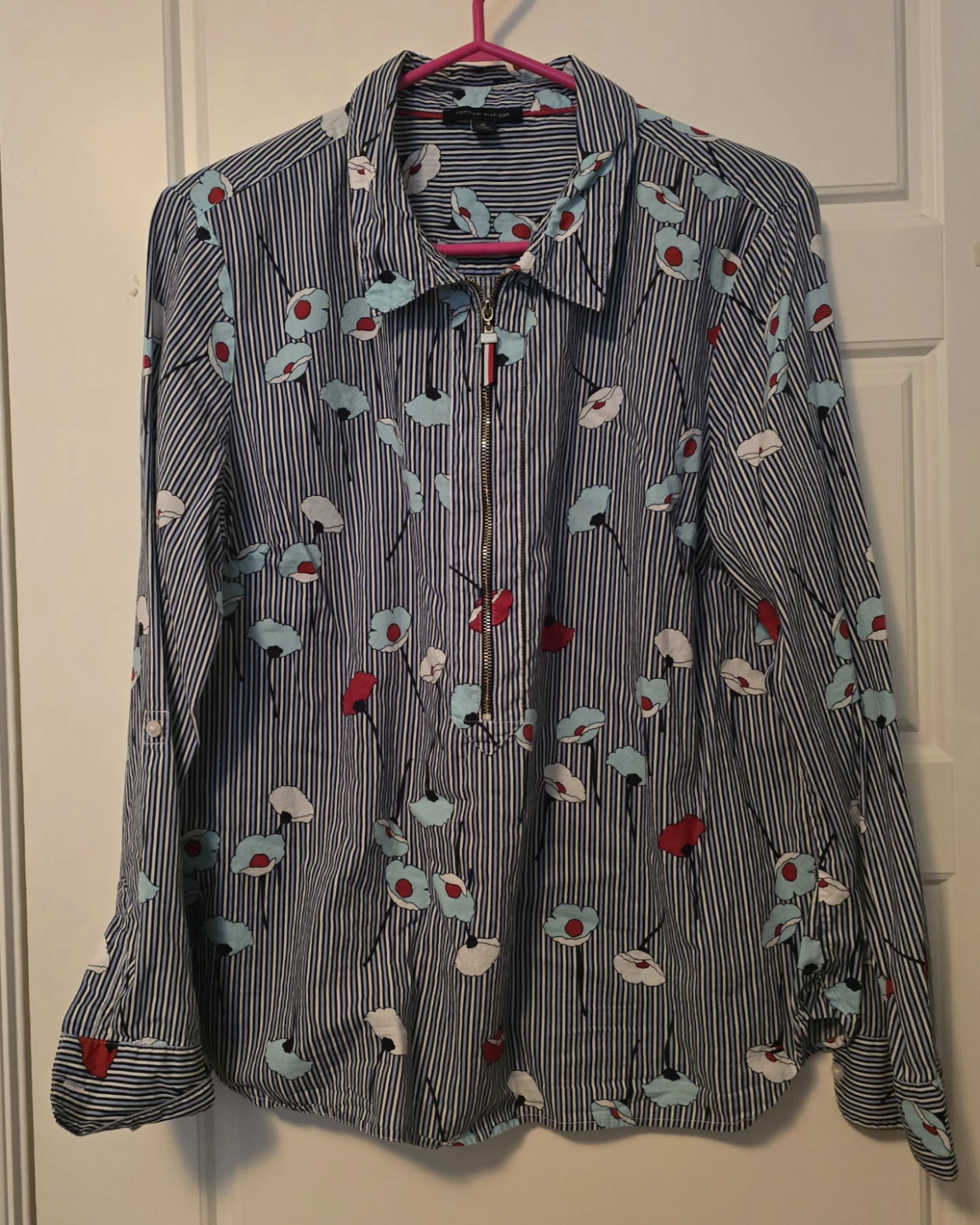 Tommy Hilfiger Women's Striped Floral Zip-Up Shirt XL