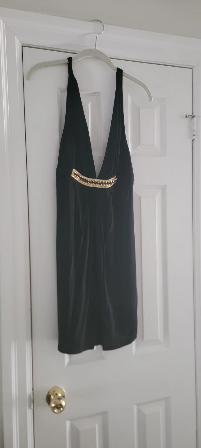 Marciano Black Halter Dress with Chain Detail