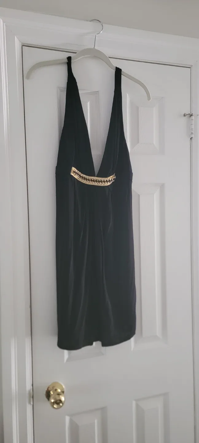 Marciano Black Halter Dress with Chain Detail